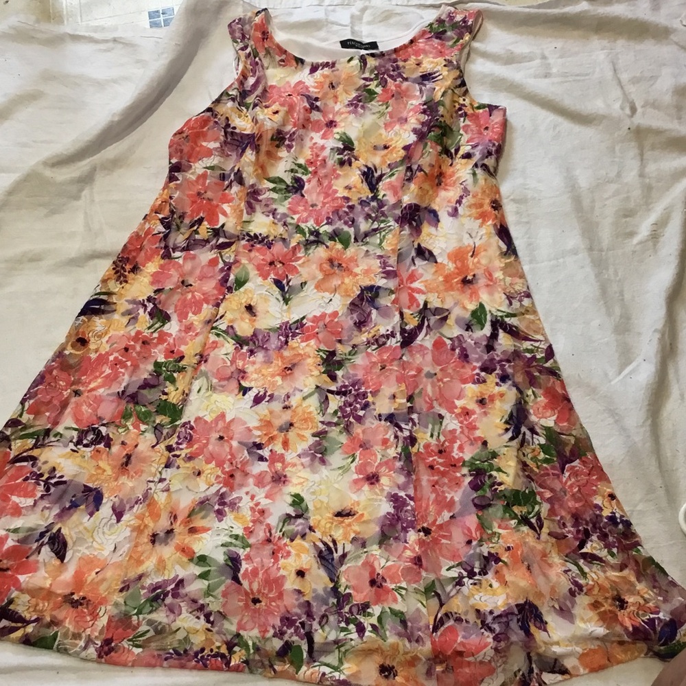 Perceptions Floral A-Line Casual Dress - Pink, Purple, Orange